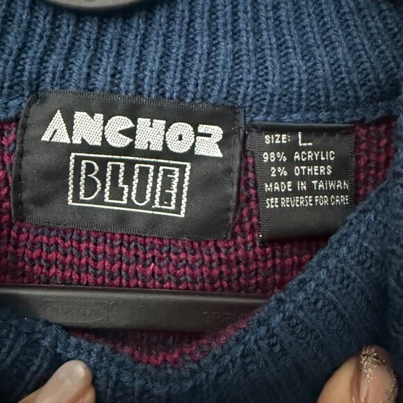 VTG Anchor Blue Multicolor 3D Knit Cosby 90s Crewneck Sweater Mens Large - Picture 2 of 5